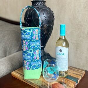 Bright Neon Butterflies.wine tote housewarming gift handmade tote wine gift tote